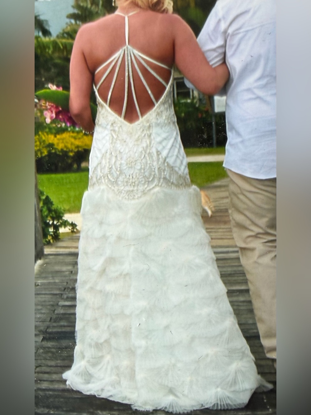Sue Wong Ivory Beaded Halter Back Gown